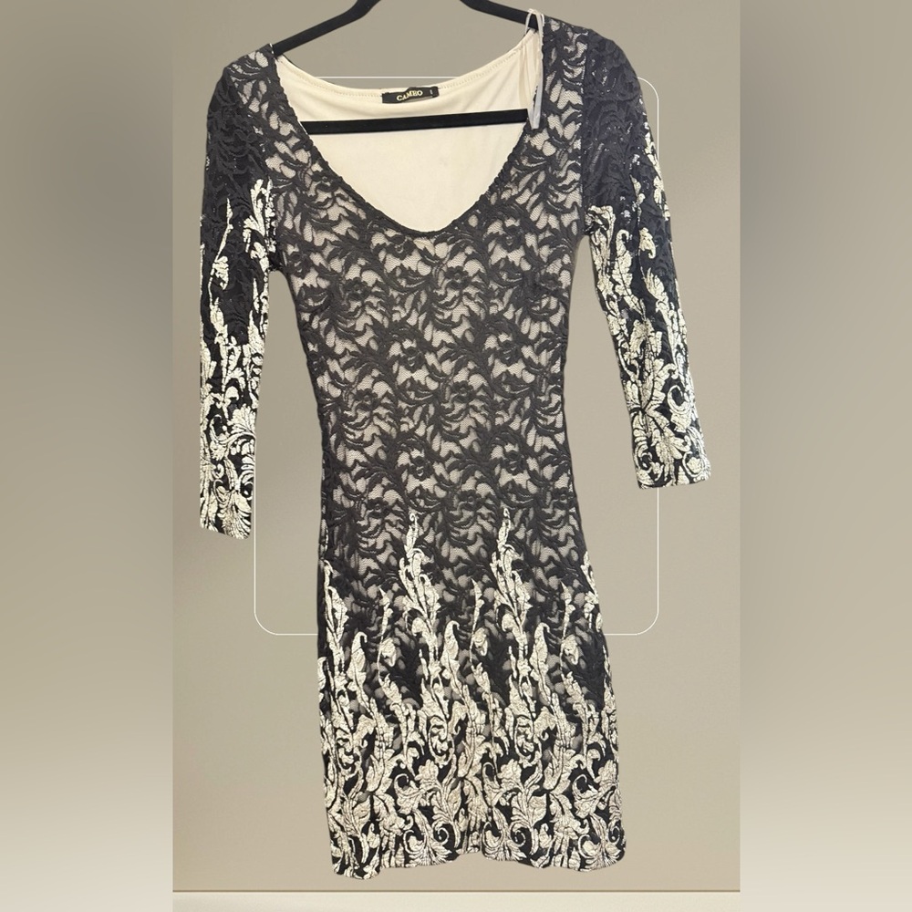 Cameo Black and White Bodycon Cocktail Dress